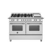 Bertazzoni HER126G2EXT Stainless Steel, Heritage 120cm Range Cooker Twin Oven with Griddle Dual Fuel
