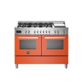 Bertazzoni PRO126G2EART Orange, Professional 120cm Range Cooker Twin Oven Dual Fuel Gloss Orange