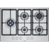 Bosch PGM7B5K90 Brushed steel, 75cm, 5 burners, 3.3kW Wok, 3 Dishwasher suitable cast iron pan suppo