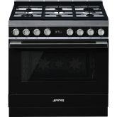 Smeg CPF9GPBL, 90cm Portofino Dual Fuel Range Cooker Black