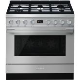 Smeg CPF9GPX Stainless Steel, 90cm Portofino Dual Fuel Range Cooker Stainless Steel