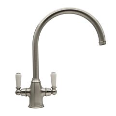 Bidbury + Co AMESBURY-PW Pewter, Amesbury Twin Leaver Monobloc Tap With Porcelain Handles