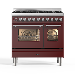 ILVE PD096WE3/BU , Roma 90cmTwin 60 / 30 6 Gas Burners Burgundy
