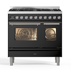 ILVE PD096WE3/GB Gloss Black, Roma 90cmTwin 60 / 30 6 Gas Burners Gloss Black
