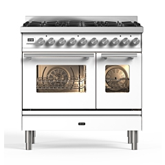 ILVE PD096WE3/WH White, Roma 90cmTwin 60 / 30 6 Gas Burners White