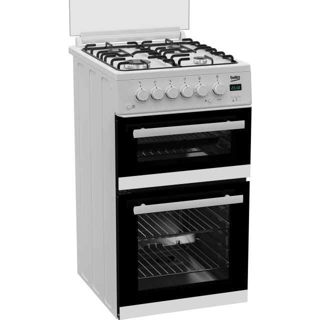 Beko EDG507W 50cm Twin Cavity Gas Cooker with Gas Hob - White