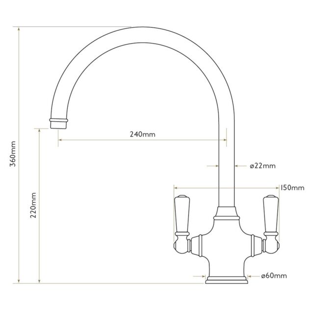 Bidbury + Co AMESBURY-PW Pewter, Amesbury Twin Leaver Monobloc Tap With Porcelain Handles