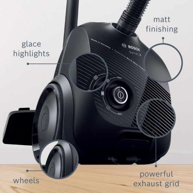 Bosch BGBS2BA1GB Serie 2 ProEco 600W 3kg Bagged Cylinder Vacuum Cleaner - Black