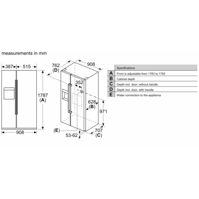 Bosch KAD93AIERG 90cm No Frost American Fridge Freezer - Brushed Steel