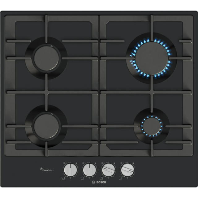Bosch PCP6A6I90 60cm Black Gas Hob with Flame Select