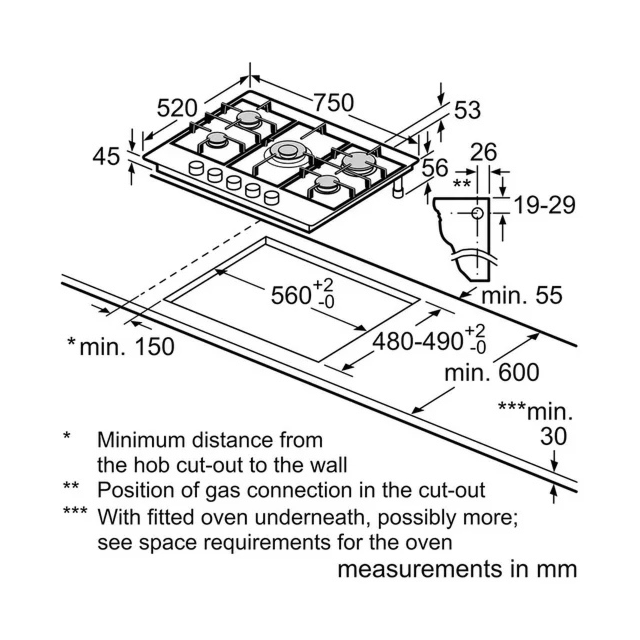 Bosch PGQ7B5K90 75cm Stainless Steel Gas Hob