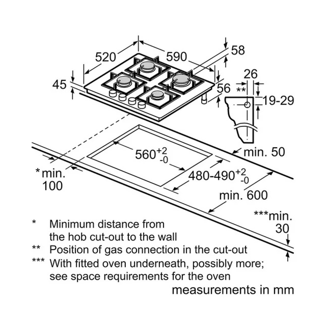 Bosch PNP6B6K40 60cm Black Gas Hob with 4 Burners