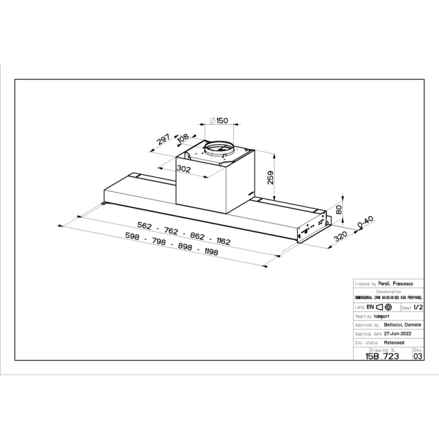 In-Nova Premium EV8+ X A120 (Stainless Steel, 120cm) Integrated hood