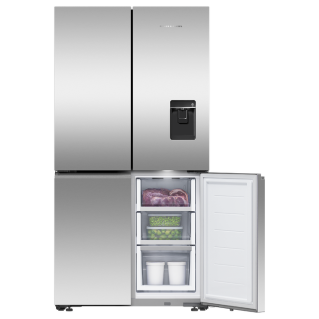 F&P RF605QNUVX1 90.5cm Quad Door Frost Free Fridge Freezer - Stainless Steel
