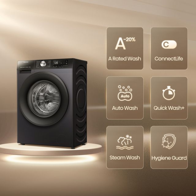 Hisense WF3S1043BB3 10.5kg 1400 Spin Steam Wash Black
