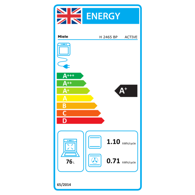 Miele H2465BP , 7Functions,EasyControlPlus,76litrecapacity,AutomaticProgrammes,Rapidheat-up,Pyrolyti