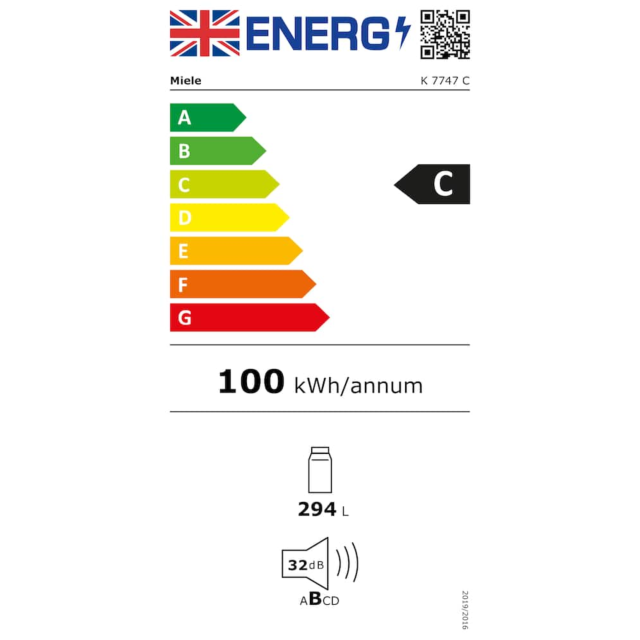 Miele K7747C , 178 x 56cm, C energy rating, PerfectFreshPro, DynaCool, ComfortClean, fixed door hing