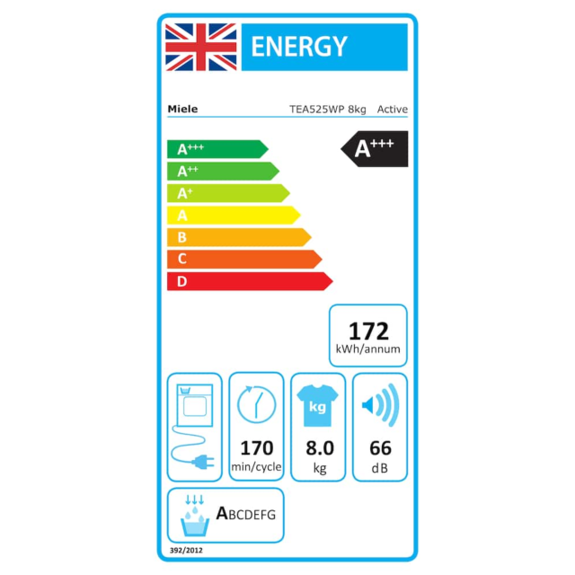 Miele TEA525WP , Heat Pump, 8kg Honeycomb drum, A+++ energy rating, EcoSpeed, Extremely quiet (66dB)