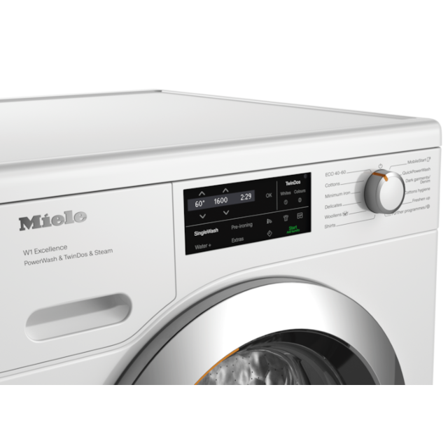 Miele WEJ885WCS , 9kg Honeycomb Drum, 1600 rpm, A-20% Energy Rating, Extremley Quiet (68dB), QuickPo