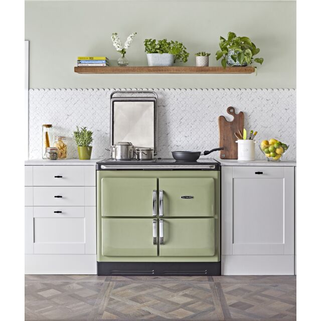 Rayburn RRE100-3IOLI OLIVINE Fully electric, two zone induction, one boiling/simmer plate, 3 ovens
