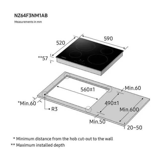Samsung NZ64F3NM1AB/UR 59cm Induction Hob - Black