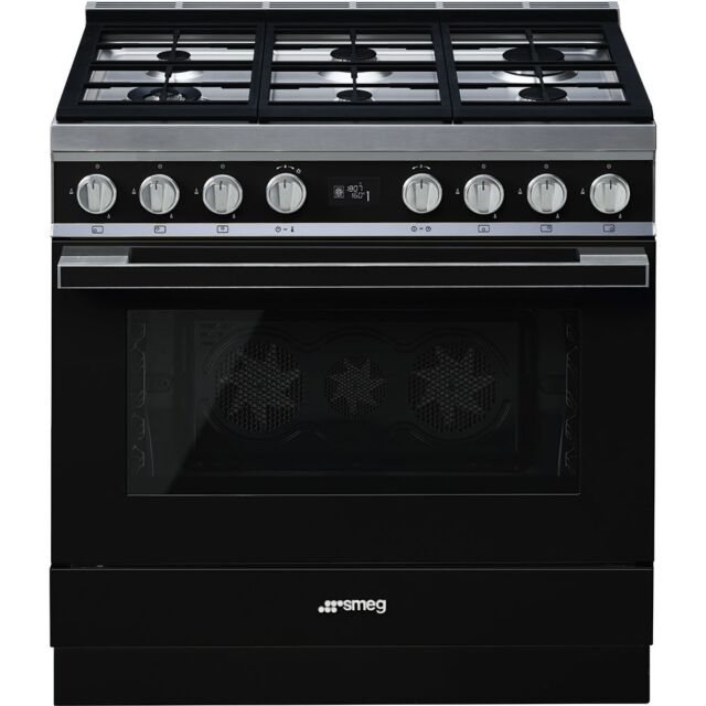 Smeg CPF9GPBL, 90cm Portofino Dual Fuel Range Cooker Black