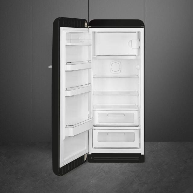 Smeg FAB28LBL5UK black, 60cm 50s Style Left Hand Hinge Fridge with Icebox Black