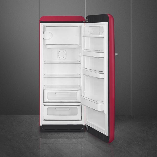 Smeg FAB28RDRB5 Ruby Red, 60cm 50s Style Right Hand Hinge Fridge with Icebox Ruby Red