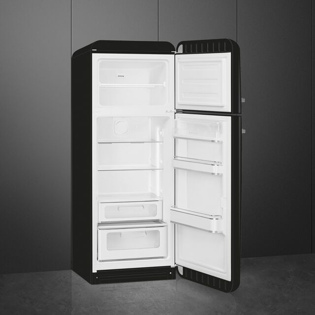 Smeg FAB30RBL5UK black, 60cm 50s Style Right Hand Hinge Freezer over Fridge