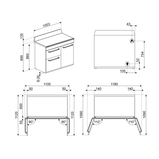 Smeg TR103GR Slate Grey, 100cm Victoria Dual Fuel Range Cooker Slate Grey