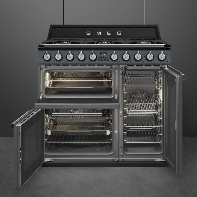 Smeg TR93GR Slate Grey, 90cm Victoria Dual Fuel Range Cooker Slate Grey