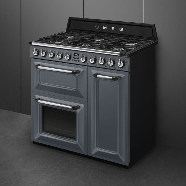 Smeg TR93GR Slate Grey, 90cm Victoria Dual Fuel Range Cooker Slate Grey