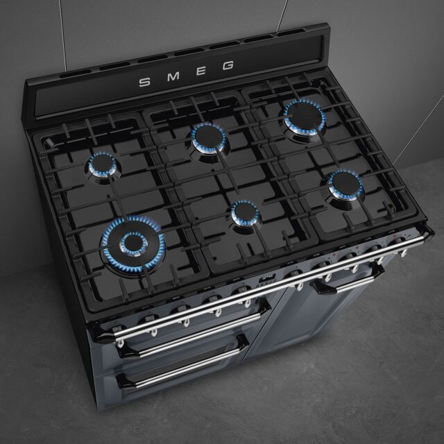 Smeg TR93GR Slate Grey, 90cm Victoria Dual Fuel Range Cooker Slate Grey