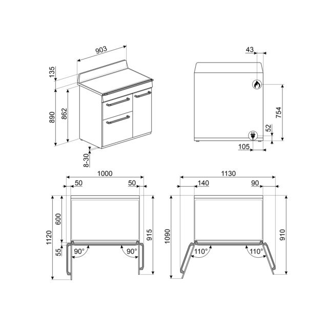 Smeg TR93GR Slate Grey, 90cm Victoria Dual Fuel Range Cooker Slate Grey
