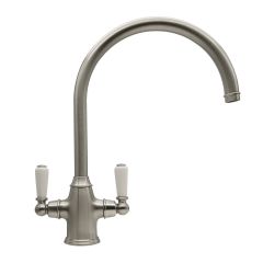 Bidbury + Co AMESBURY-PW Pewter, Amesbury Twin Leaver Monobloc Tap With Porcelain Handles