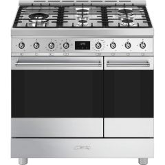 Smeg C92GMX2 , 90cm Steel Double Cavity Dual Fuel Cooker