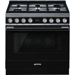 Smeg CPF9GPBL, 90cm Portofino Dual Fuel Range Cooker Black