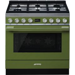 Smeg CPF9GPOG, 90cm Portofino Dual Fuel Range Cooker Olive Green