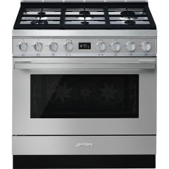 Smeg CPF9GPX Stainless Steel, 90cm Portofino Dual Fuel Range Cooker Stainless Steel
