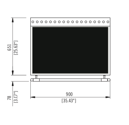 Induction Hob Dimensions. 900 millimetres wide and 651 millimetres deep.